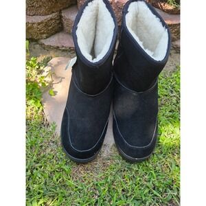 The Realm Mens Black Suede Wool Lined Winter Boots Size M11 Woolmark Tag